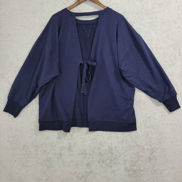 Eloquii Oversized Navy Blue Lounge Sweatshirt Open Back & Tie Detail - Picture 2 of 7